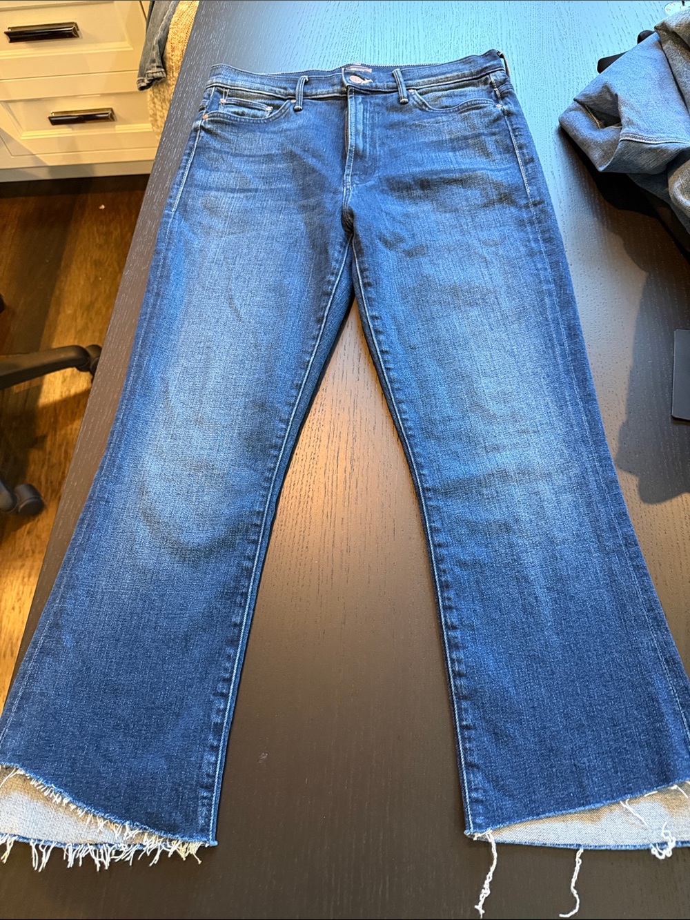 MOTHER Dark Blue Frayed-Hem Wide-Leg Jeans